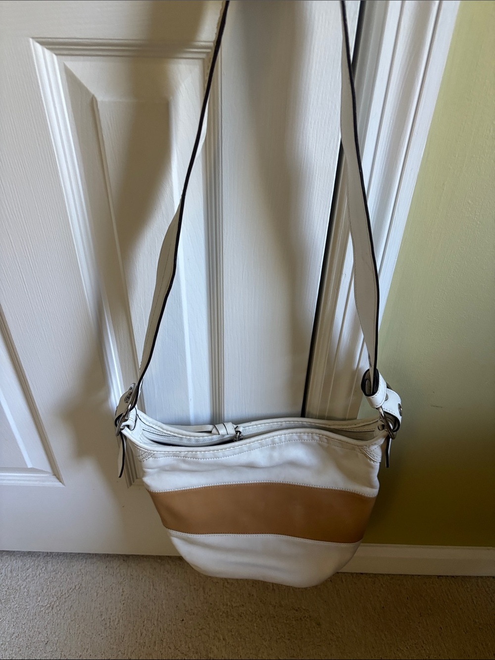 Coach White and Tan Two-Tone Crossbody Bag Cowhide Leather